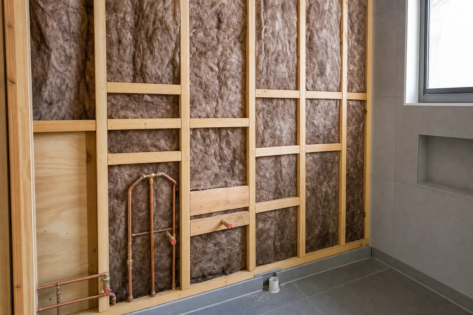 Wall blocking installed in an ensuite before the lining goes on