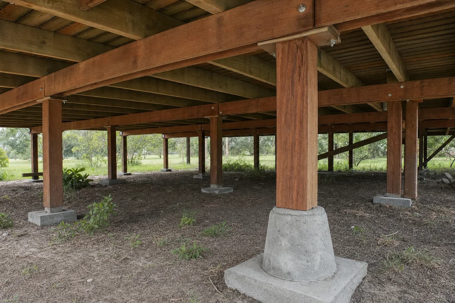 Looking under a raised Mullumbimby house at the hardwood stumps and bearers